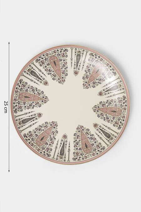 Ritu Kumar_Beige Printed Minar Dinner Plates Set Of 2_Online_at_Aza_Fashions