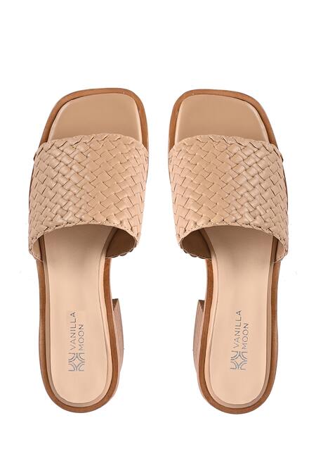 Shop_Vanilla Moon_Beige Sally Checkered Weave Pattern Heels_Online_at_Aza_Fashions