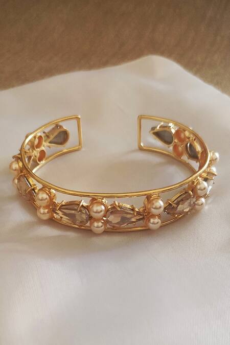 Bblingg_Gold Plated Crystals, Smocking, Pearls Samara Embellished Cuff _Online_at_Aza_Fashions