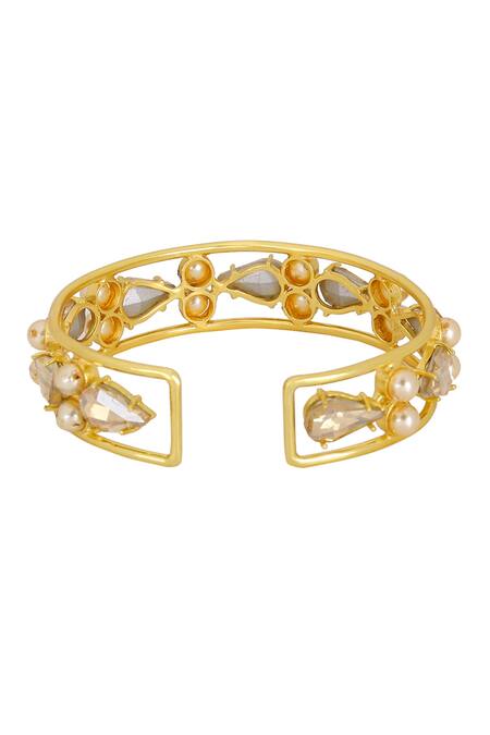 Bblingg_Gold Plated Crystals, Smocking, Pearls Samara Embellished Cuff _at_Aza_Fashions