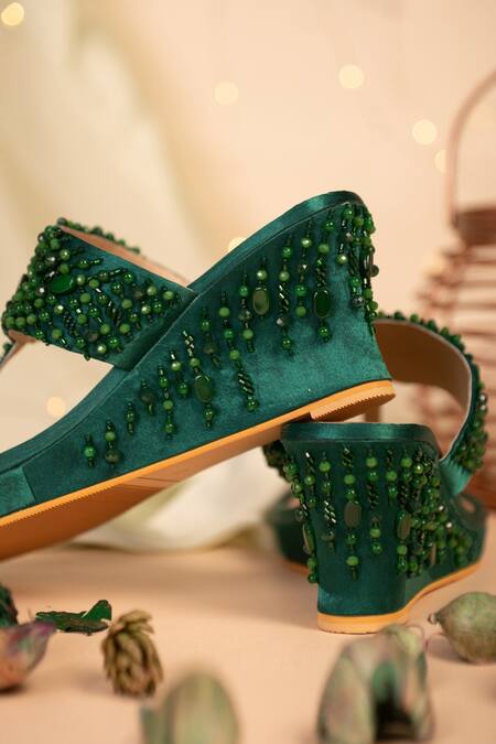 House Of Vian Green Beads, Stones Samara Embroidered Wedges Online at Aza Fashions House Of Vian_Green Beads, Stones Samara Embroidered Wedges _Online_at_Aza_Fashions