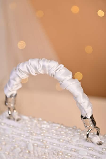 Shop_House Of Vian_White Beads, Pearls Samara Embellished Clutch Bag _Online_at_Aza_Fashions