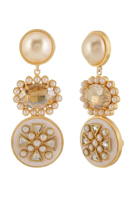 Shop Bblingg Gold Plated Crystals, Smocking Sanah Embellished Dangler Earrings Online at Aza Fashions Shop_Bblingg_Gold Plated Crystals, Smocking Sanah Embellished Dangler Earrings _Online_at_Aza_Fashions