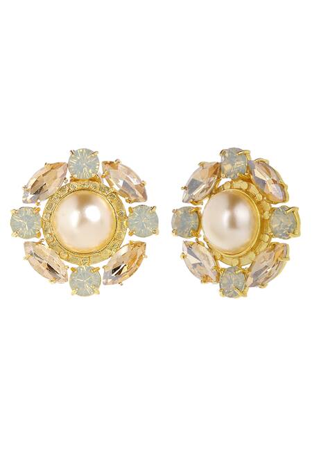 Bblingg Gold Plated Stones, Crystals, Pearls Sangria Stud Earrings at Aza Fashions Bblingg_Gold Plated Stones, Crystals, Pearls Sangria Stud Earrings _at_Aza_Fashions