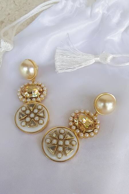 Bblingg Gold Plated Crystals, Smocking Sanah Embellished Dangler Earrings at Aza Fashions Bblingg_Gold Plated Crystals, Smocking Sanah Embellished Dangler Earrings _at_Aza_Fashions