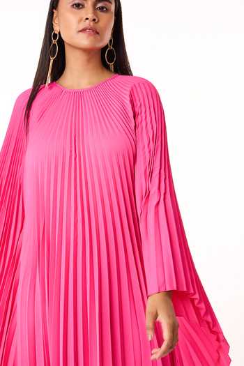 Scarlet Sage_Fuchsia Polyester Round Neck Sarah Maxi Kaftan_at_Aza_Fashions