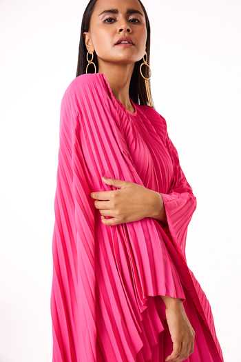 Buy_Scarlet Sage_Fuchsia Polyester Round Neck Sarah Maxi Kaftan