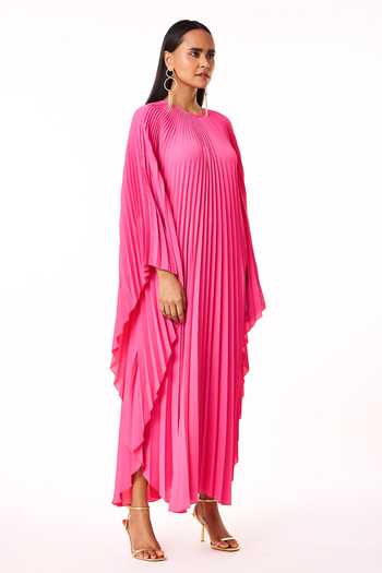 Buy_Scarlet Sage_Fuchsia Polyester Round Neck Sarah Maxi Kaftan_Online_at_Aza_Fashions