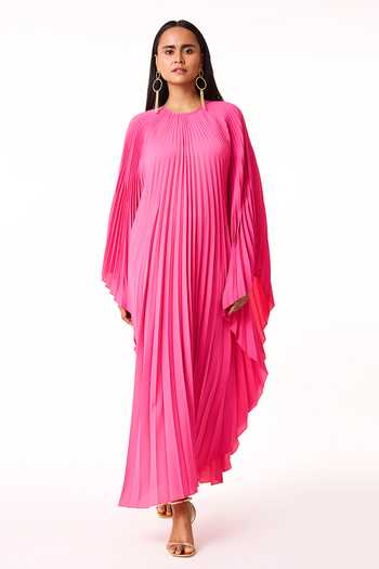 Shop_Scarlet Sage_Fuchsia Polyester Round Neck Sarah Maxi Kaftan_Online_at_Aza_Fashions