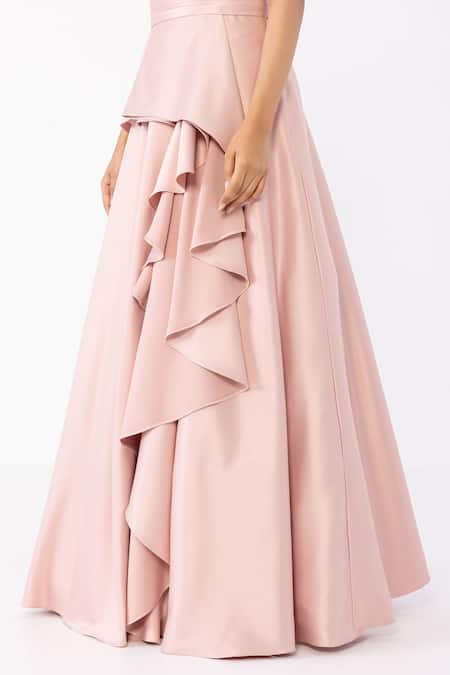 Sartoriale_Pink Silk, Satin Embroidery Sweetheart Neck Floral Bodice Gown _at_Aza_Fashions
