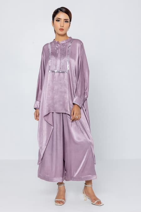 Buy Sartoriale Purple Viscose Sequins Bandeau Neck Yoke Embroidered Top And Pant Set Online at Aza Fashions Buy_Sartoriale_Purple Viscose Sequins Bandeau Neck Yoke Embroidered Top And Pant Set _Online_at_Aza_Fashions