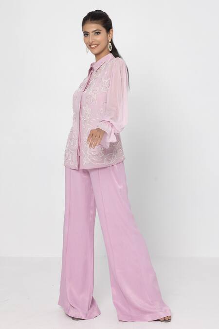 Shop Sartoriale Purple Viscose, Polyester Sequins, Embroidery Collared Shirt And Pant Set Online at Aza Fashions Shop_Sartoriale_Purple Viscose, Polyester Sequins, Embroidery Collared Shirt And Pant Set _Online_at_Aza_Fashions