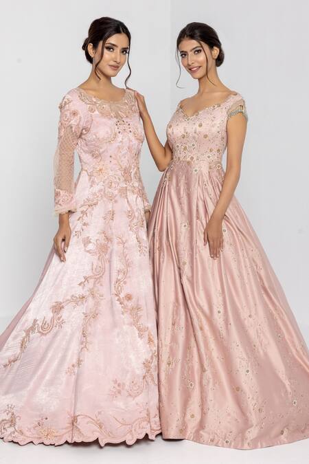 Sartoriale_Pink Viscose Embroidery One Shoulder Floral And Pleated Gown _at_Aza_Fashions