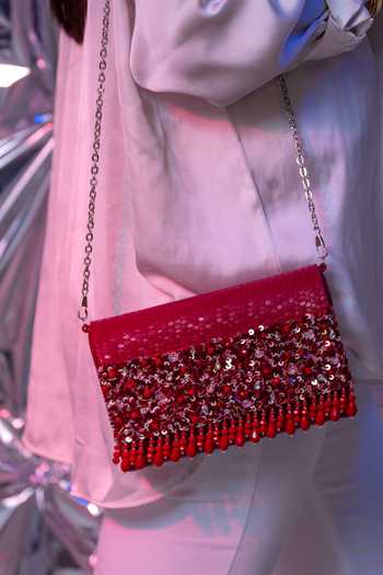 Shop_House of Vian_Red Sequins, Beads, Cut Work Scarlet Embellished Clutch _Online_at_Aza_Fashions