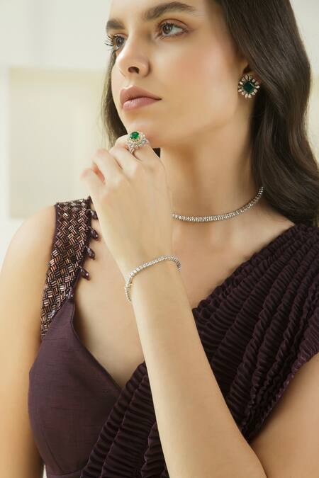 Buy_Seeaash_Purple Crushed Lycra Embroidered Pipes V Neck Pleated And Pre-draped Saree Set_Online_at_Aza_Fashions