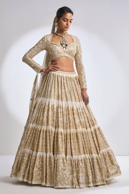 Shop Seema Gujral Ivory Georgette Gota Patti Sweetheart Neck Work Bridal Lehenga Set Online at Aza Fashions Shop_Seema Gujral_Ivory Georgette Gota Patti Sweetheart Neck Work Bridal Lehenga Set_Online_at_Aza_Fashions