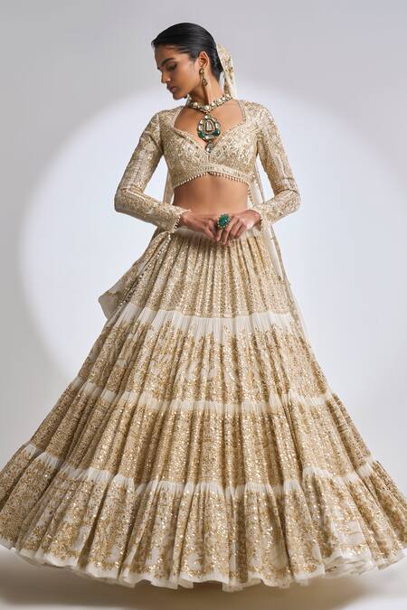 Seema Gujral Ivory Georgette Gota Patti Sweetheart Neck Work Bridal Lehenga Set at Aza Fashions Seema Gujral_Ivory Georgette Gota Patti Sweetheart Neck Work Bridal Lehenga Set_at_Aza_Fashions