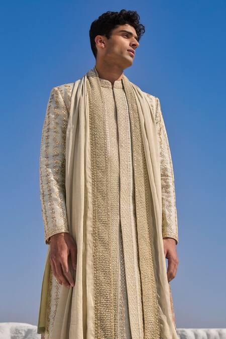 Buy Seema Gujral Green Flower Motif Embroidered Sherwani Set Online at Aza Fashions Buy_Seema Gujral_Green Flower Motif Embroidered Sherwani Set_Online_at_Aza_Fashions