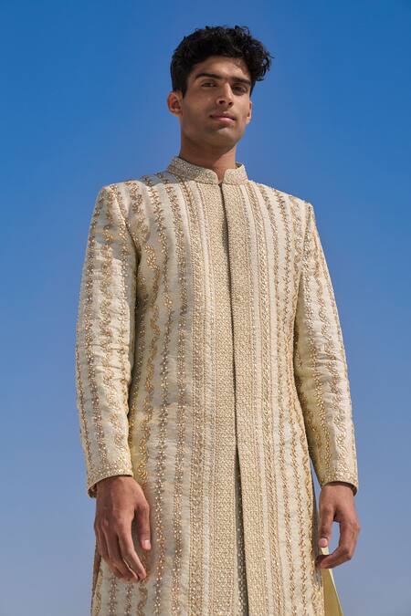 Shop Seema Gujral Green Flower Motif Embroidered Sherwani Set Online at Aza Fashions Shop_Seema Gujral_Green Flower Motif Embroidered Sherwani Set_Online_at_Aza_Fashions