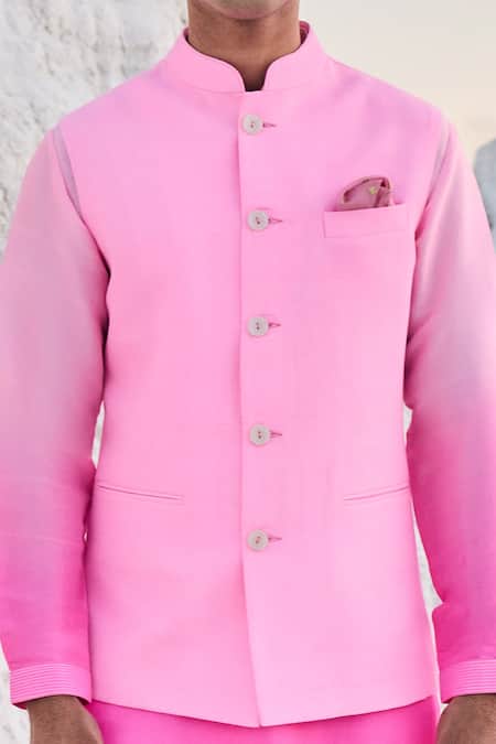 Seema Gujral_Fuchsia Bundi Matka Silk, Kurta Silk, Trouser Cotton And Ombre Set_Online_at_Aza_Fashions