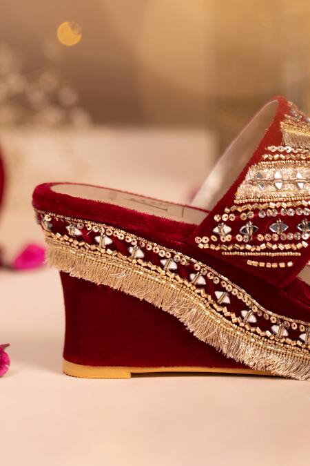 Buy House Of Vian Red Beads, Stones, Mirrors Sehar Embrodiered Wedges Online at Aza Fashions Buy_House Of Vian_Red Beads, Stones, Mirrors Sehar Embrodiered Wedges _Online_at_Aza_Fashions