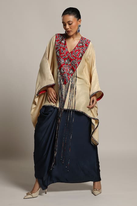 Buy Sejal Kamdar Beige Satin Beads, Cut Work Flower Vine Yoke Embellished Kaftan With Skirt Online at Aza Fashions Buy_Sejal Kamdar_Beige Satin Beads, Cut Work Flower Vine Yoke Embellished Kaftan With Skirt _Online_at_Aza_Fashions