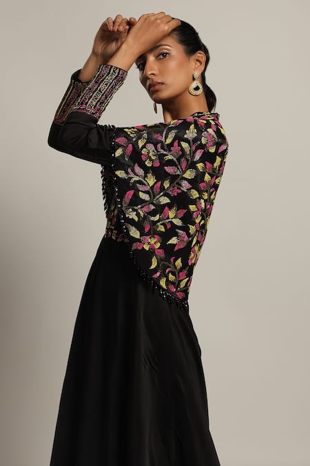 Buy Sejal Kamdar Black Gajji Silk Embellished Cut Pipe V Neck Cape Jumpsuit Online at Aza Fashions Buy_Sejal Kamdar_Black Gajji Silk Embellished Cut Pipe V Neck Cape Jumpsuit_Online_at_Aza_Fashions