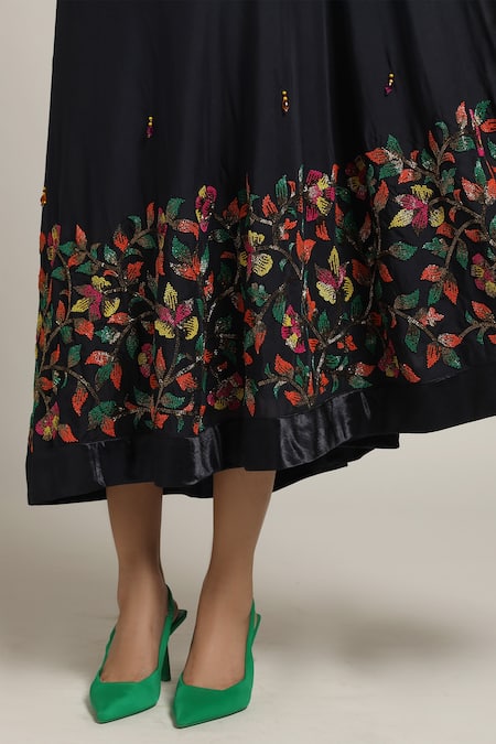 Sejal Kamdar_Blue Crepe Embellished Cut Pipe Asymmetric One Shoulder Kaftan _at_Aza_Fashions