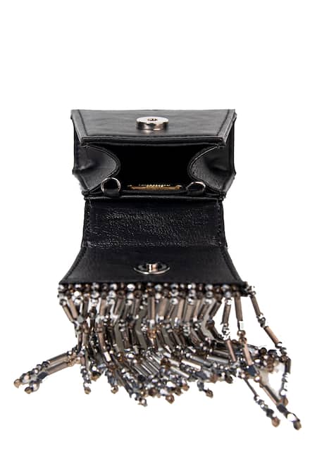 Shop_Born Flash_Black Beads, Sequins Seraphim Embellished Leather Bag _Online_at_Aza_Fashions