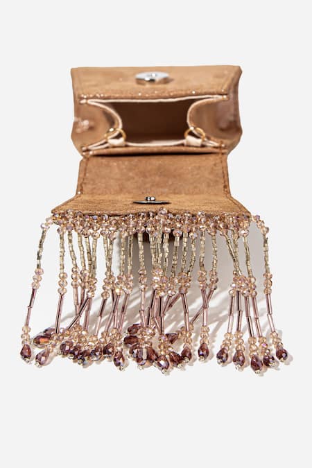 Shop_Born Flash_Multi Color Beads, Tassels Seraphim Ombre Embellished Leather Bag _Online_at_Aza_Fashions