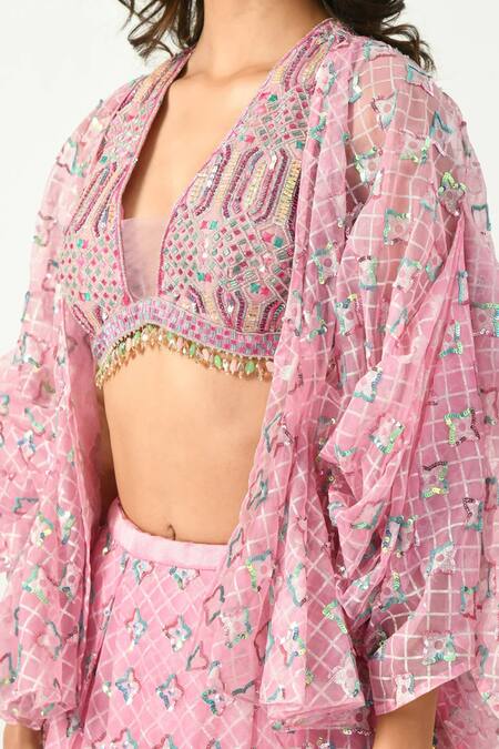 Buy Moledro Pink Blouse Zari Chanderi Brocade, Cape Organza, Miya Embroidered Set Online at Aza Fashions Buy_Moledro_Pink Blouse Zari Chanderi Brocade, Cape Organza, Miya Embroidered Set_Online_at_Aza_Fashions