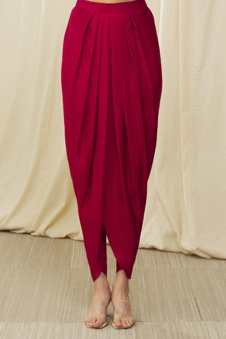 Jayanti Reddy_Red Silk Embroidery Sweetheart Neck Border Cape And Dhoti Pant Set _at_Aza_Fashions