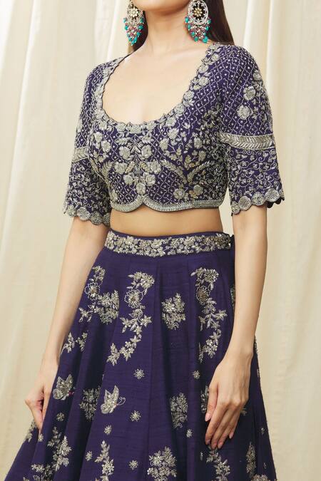 Jayanti Reddy Purple , Organza Embroidery Scoop Neck Floral Bridal Lehenga Set at Aza Fashions Jayanti Reddy_Purple , Organza Embroidery Scoop Neck Floral Bridal Lehenga Set _at_Aza_Fashions