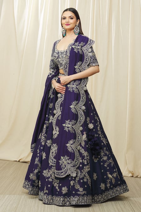 Buy Jayanti Reddy Purple , Organza Embroidery Scoop Neck Floral Bridal Lehenga Set Buy_Jayanti Reddy_Purple , Organza Embroidery Scoop Neck Floral Bridal Lehenga Set