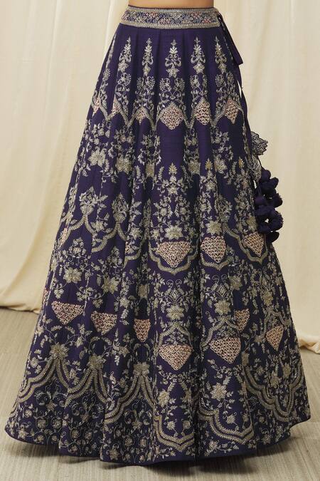 Shop Jayanti Reddy Purple Silk Embroidery Asymmetric Floral Aari Bridal Lehenga Set Shop_Jayanti Reddy_Purple Silk Embroidery Asymmetric Floral Aari Bridal Lehenga Set