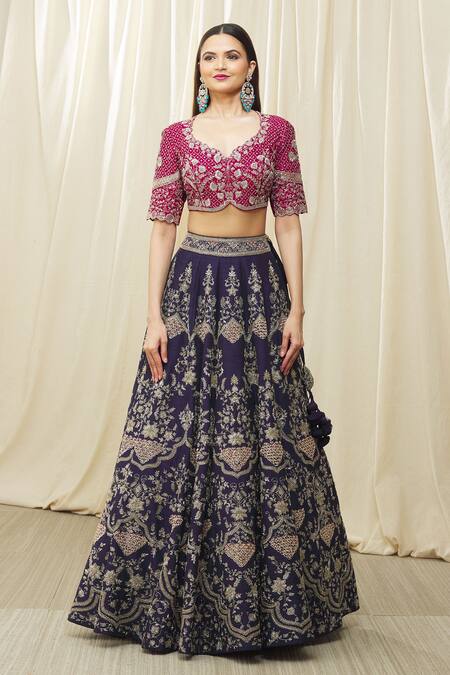Jayanti Reddy Purple Silk Embroidery Asymmetric Floral Aari Bridal Lehenga Set Online at Aza Fashions Jayanti Reddy_Purple Silk Embroidery Asymmetric Floral Aari Bridal Lehenga Set _Online_at_Aza_Fashions