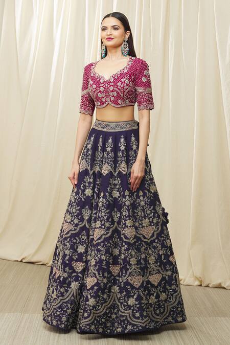 Buy Jayanti Reddy Purple Silk Embroidery Asymmetric Floral Aari Bridal Lehenga Set Online at Aza Fashions Buy_Jayanti Reddy_Purple Silk Embroidery Asymmetric Floral Aari Bridal Lehenga Set _Online_at_Aza_Fashions