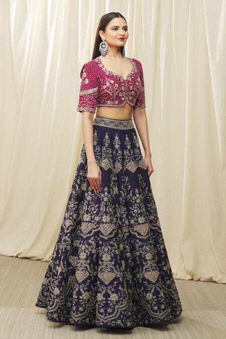 Shop Jayanti Reddy Purple Silk Embroidery Asymmetric Floral Aari Bridal Lehenga Set Online at Aza Fashions Shop_Jayanti Reddy_Purple Silk Embroidery Asymmetric Floral Aari Bridal Lehenga Set _Online_at_Aza_Fashions