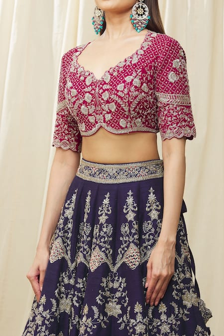 Jayanti Reddy Purple Silk Embroidery Asymmetric Floral Aari Bridal Lehenga Set at Aza Fashions Jayanti Reddy_Purple Silk Embroidery Asymmetric Floral Aari Bridal Lehenga Set _at_Aza_Fashions