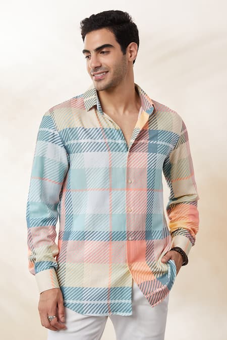Seven_Multi Color Cotton, Twill Neo Chequerd Patten Shirt _Online_at_Aza_Fashions