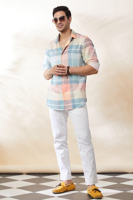 Buy_Seven_Multi Color Cotton, Twill Neo Chequerd Patten Shirt _Online_at_Aza_Fashions