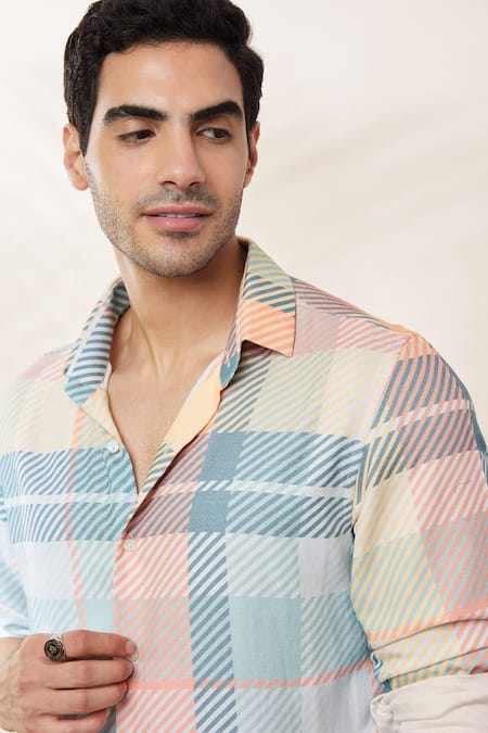 Shop_Seven_Multi Color Cotton, Twill Neo Chequerd Patten Shirt _Online_at_Aza_Fashions
