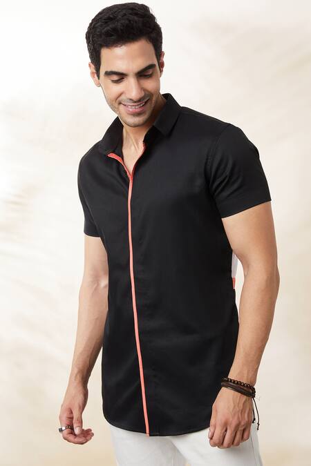 Buy_Seven_Black Cotton Satin Salmon Drop Shirt_Online_at_Aza_Fashions