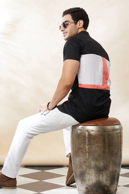 Shop_Seven_Black Cotton Satin Salmon Drop Shirt_Online_at_Aza_Fashions