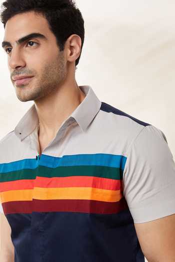 Buy_Seven_Blue Cotton Satin Spectrum One Shirt_Online_at_Aza_Fashions