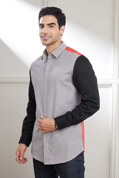 Buy_Seven_Grey Cotton Two Tone Shirt_Online_at_Aza_Fashions