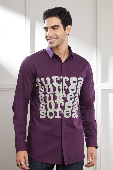 Seven_Purple Cotton Satin Surreal Soreal Print Shirt _Online_at_Aza_Fashions