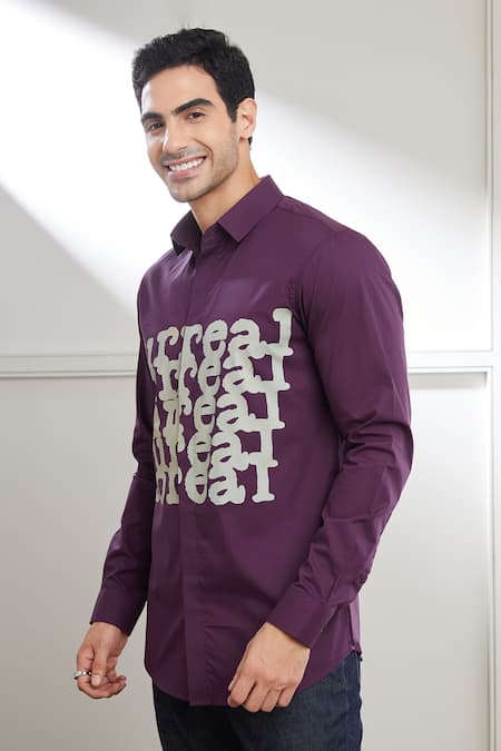 Buy_Seven_Purple Cotton Satin Surreal Soreal Print Shirt _Online_at_Aza_Fashions