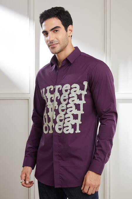 Shop_Seven_Purple Cotton Satin Surreal Soreal Print Shirt _Online_at_Aza_Fashions