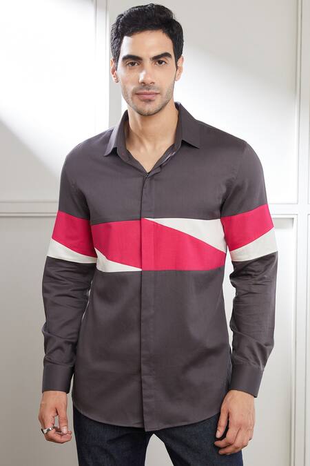 Seven_Grey Cotton Satin Sharp Fuse Shirt_Online_at_Aza_Fashions